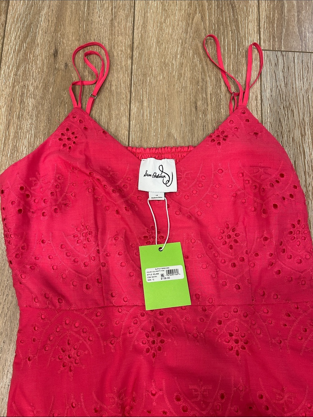 Sam Edelman Bright Pink Eyelet Spaghetti-Strap Dress